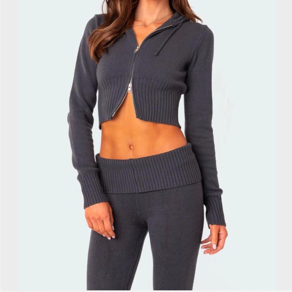 Edikted Navy Boot Cut Flare Pants Matching Set